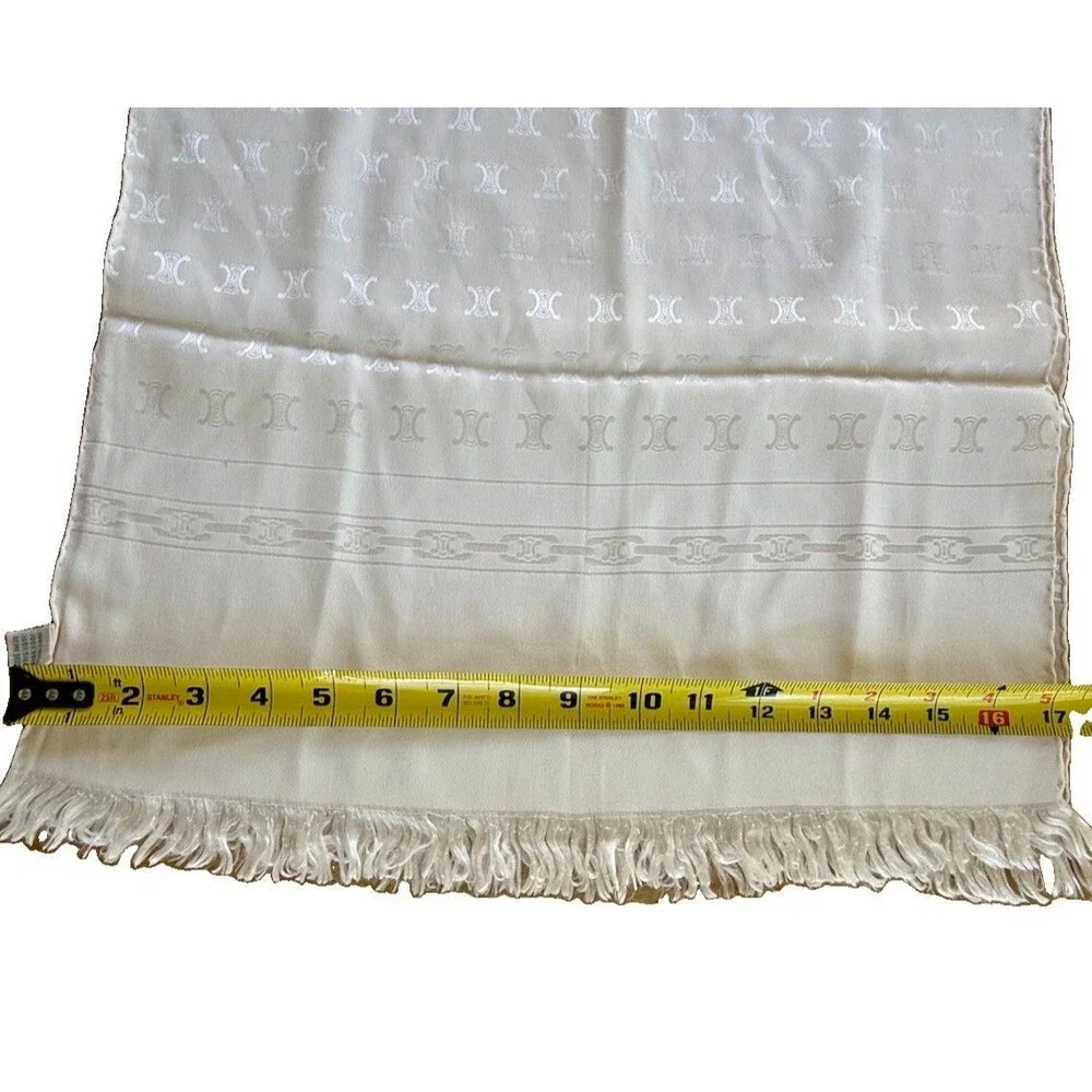 VTG Celine Paris 66” X 17” Ivory Tone On Tone Monogram Silk Scarf inch EVC